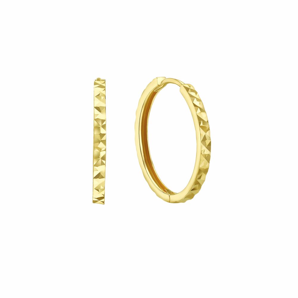 Gold Earrings | 14K Yellow Gold Women's Hoop Earrings - Diamond Engraving Hoop