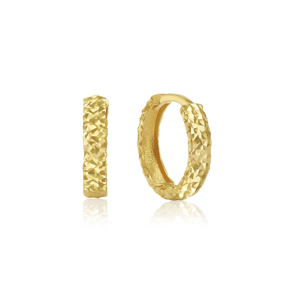 Gold Earrings | 14K Yellow Gold Women's Hoop Earrings - Diamond Engraving S