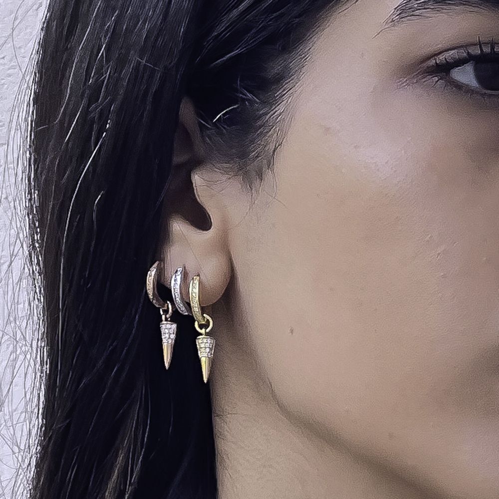 Gold Earrings | 14K Yellow Gold Women's Earrings - Glittering Knit Charm