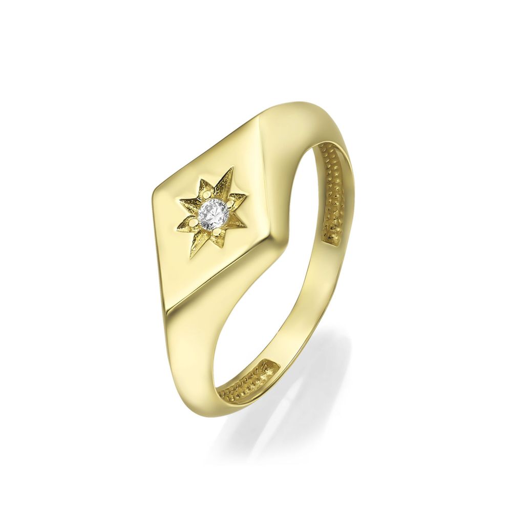 gold rings | 14K Yellow Gold Rings - Shimmering Rhombus Seal
