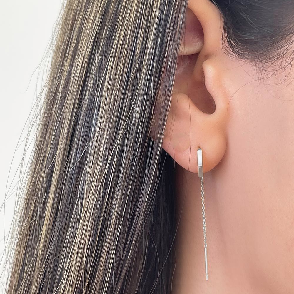 Women’s Gold Jewelry | 14K White Gold Dangle Earrings - Open Triangle