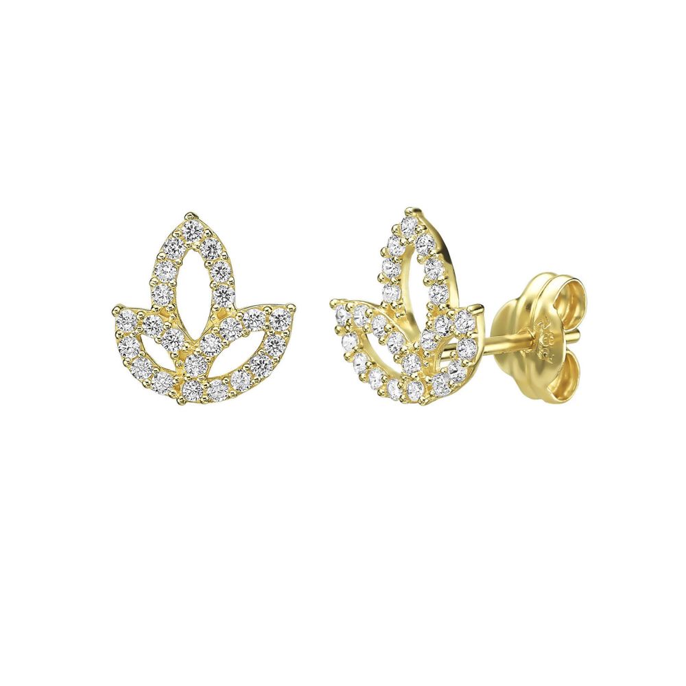 Gold Earrings | 14K Yellow Gold Earrings - Shimmering Lotus