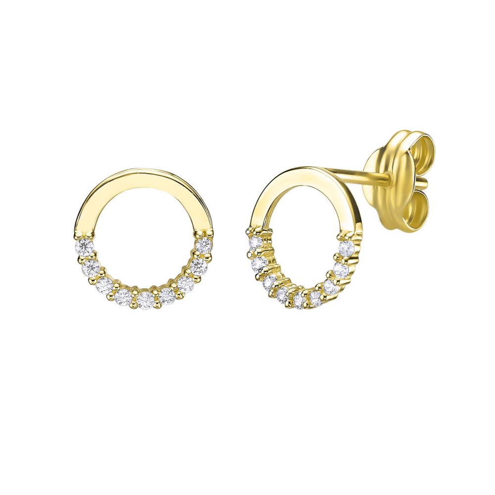 Gold Earrings | 14K Yellow Gold Earrings - Sparkling Circle of Life