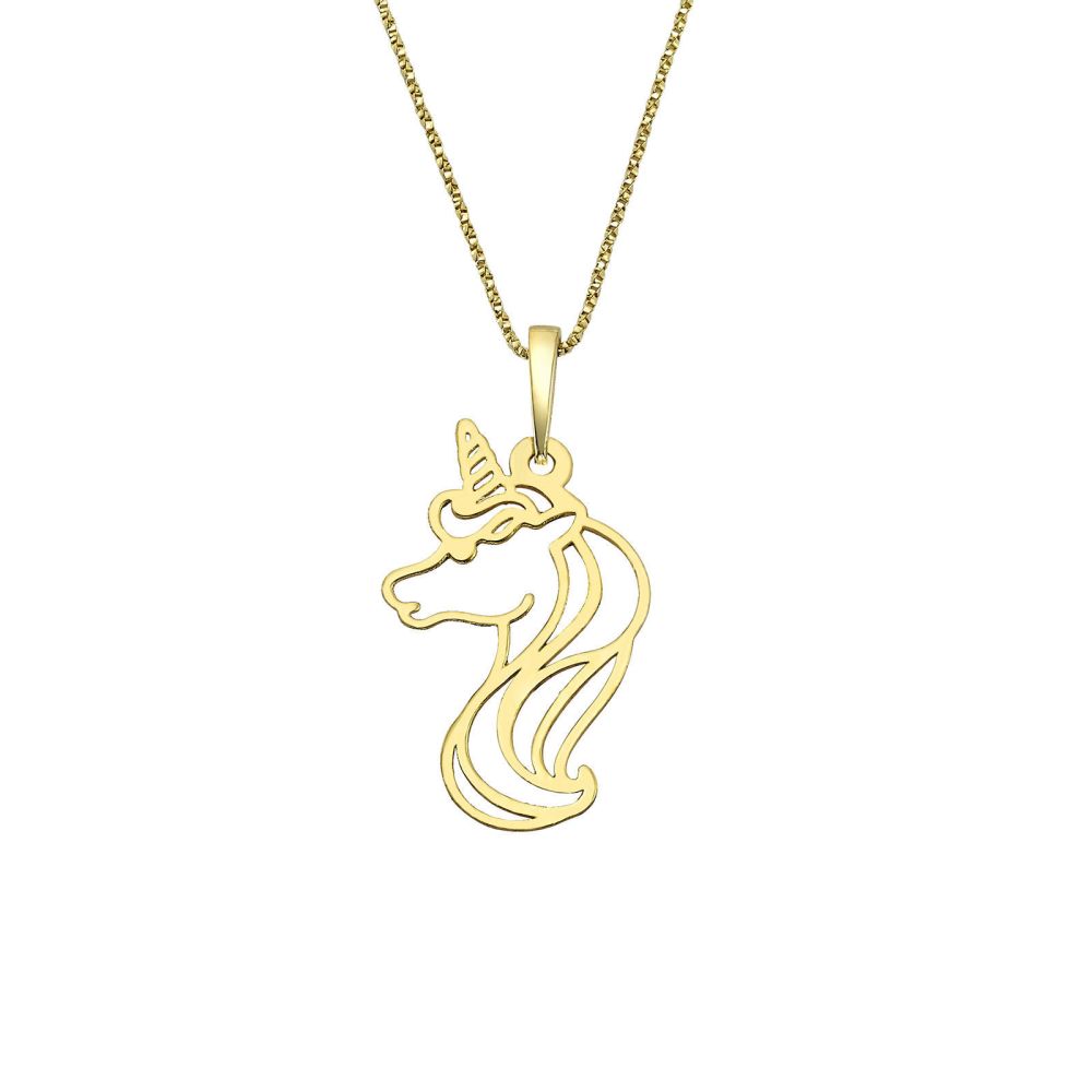Gold Pendant | 14k Yellow Gold  pandant - Unicorn