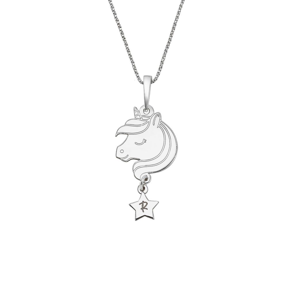 Personalized Necklaces | 14k White Gold  pendant - Unicorn and star charm