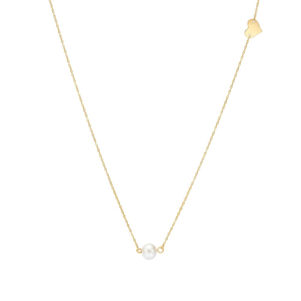 Gold Pendant | 14K Yellow Gold Chain - Pearl Heart
