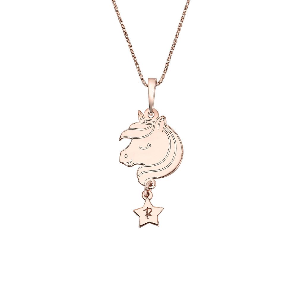 Personalized Necklaces | 14k Rose Gold  pendant - Unicorn and star charm