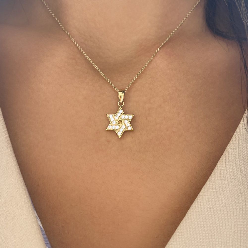 Gold Pendant | 14k Yellow Gold pendant -Small studded Star of David