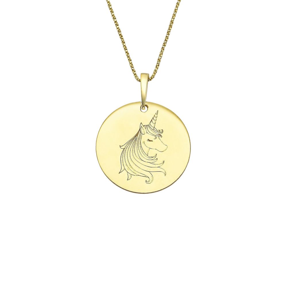 Gold Pendant | 14k Yellow Gold  pendant - Unicorn Seal