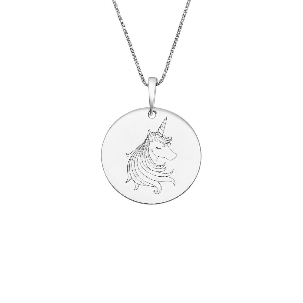 Gold Pendant | 14k White Gold  pendant - Unicorn Seal