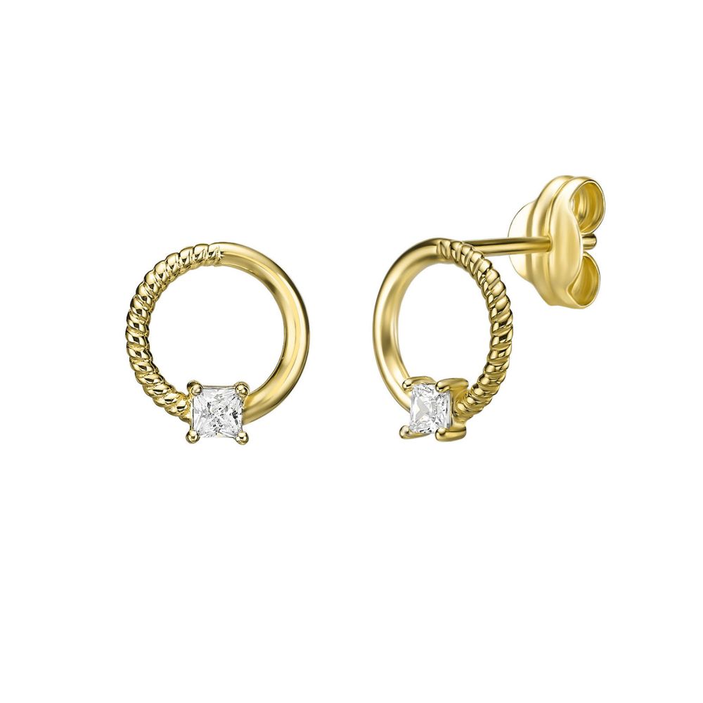 Gold Earrings | 14K Yellow Gold Earrings - Brown