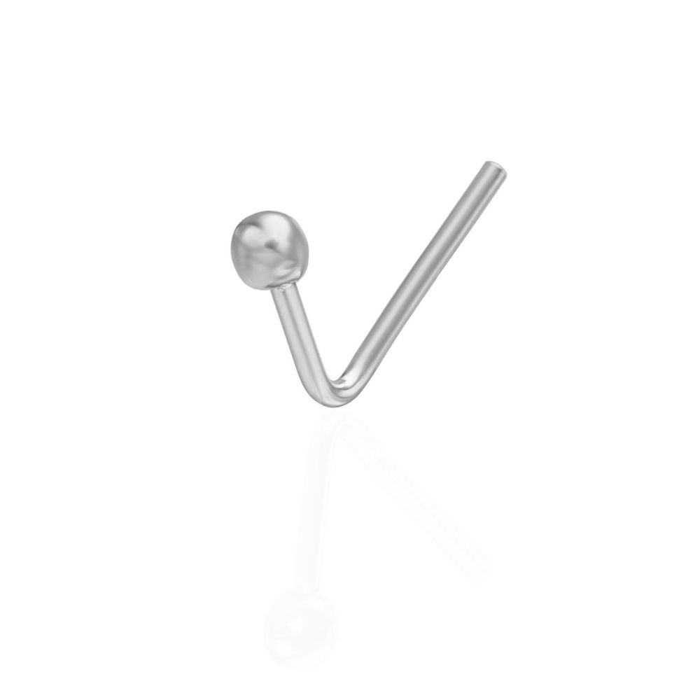 Piercing | Curved Nose Stud Piercing in 14K White Gold with Gold Ball