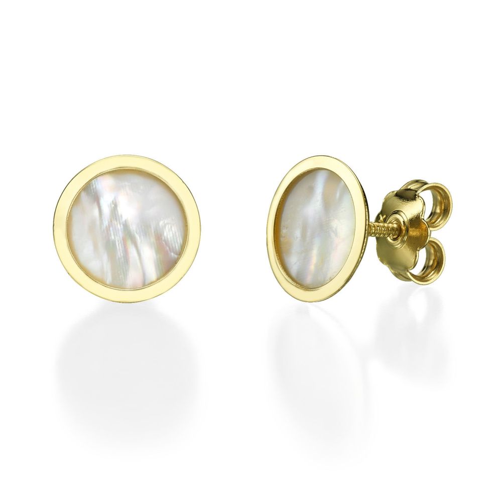 Women’s Gold Jewelry | 14K Yellow Gold Women's Earrings - Round Mother of Pearl