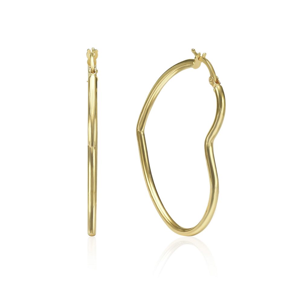 Gold Earrings | 14K Yellow Gold Women's Hoop Earrings - Big Heart