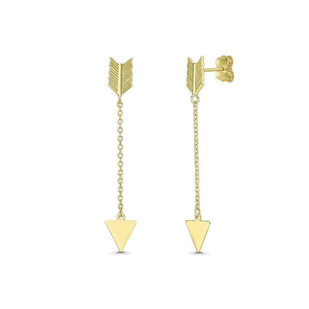 Gold Earrings | 14K Yellow Gold Earrings - Cupid Arrow