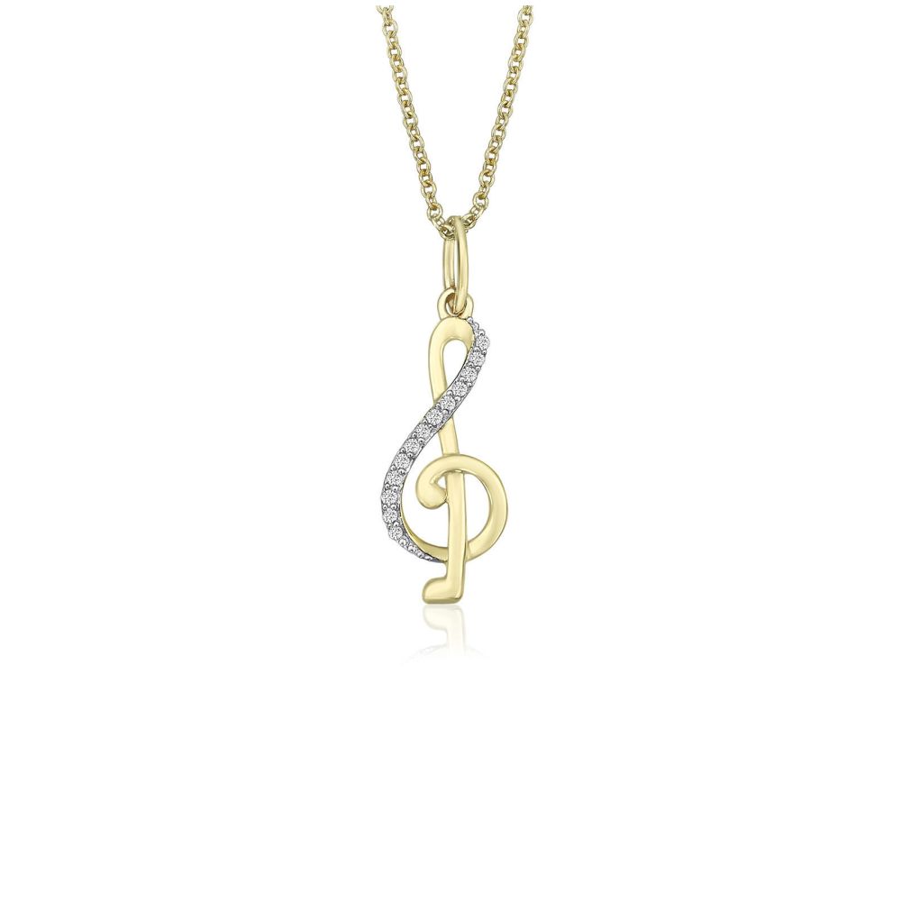 Women’s Gold Jewelry | 14K Yellow Gold Diamond Women's Pendant -  Music Note Sol