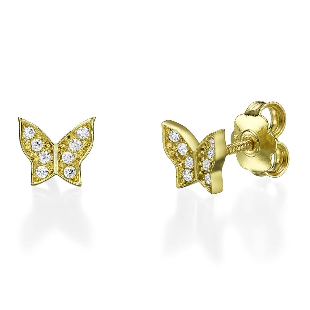 Girl's Jewelry | 14K Yellow Gold Teen's Stud Earrings - Ashton Butterfly