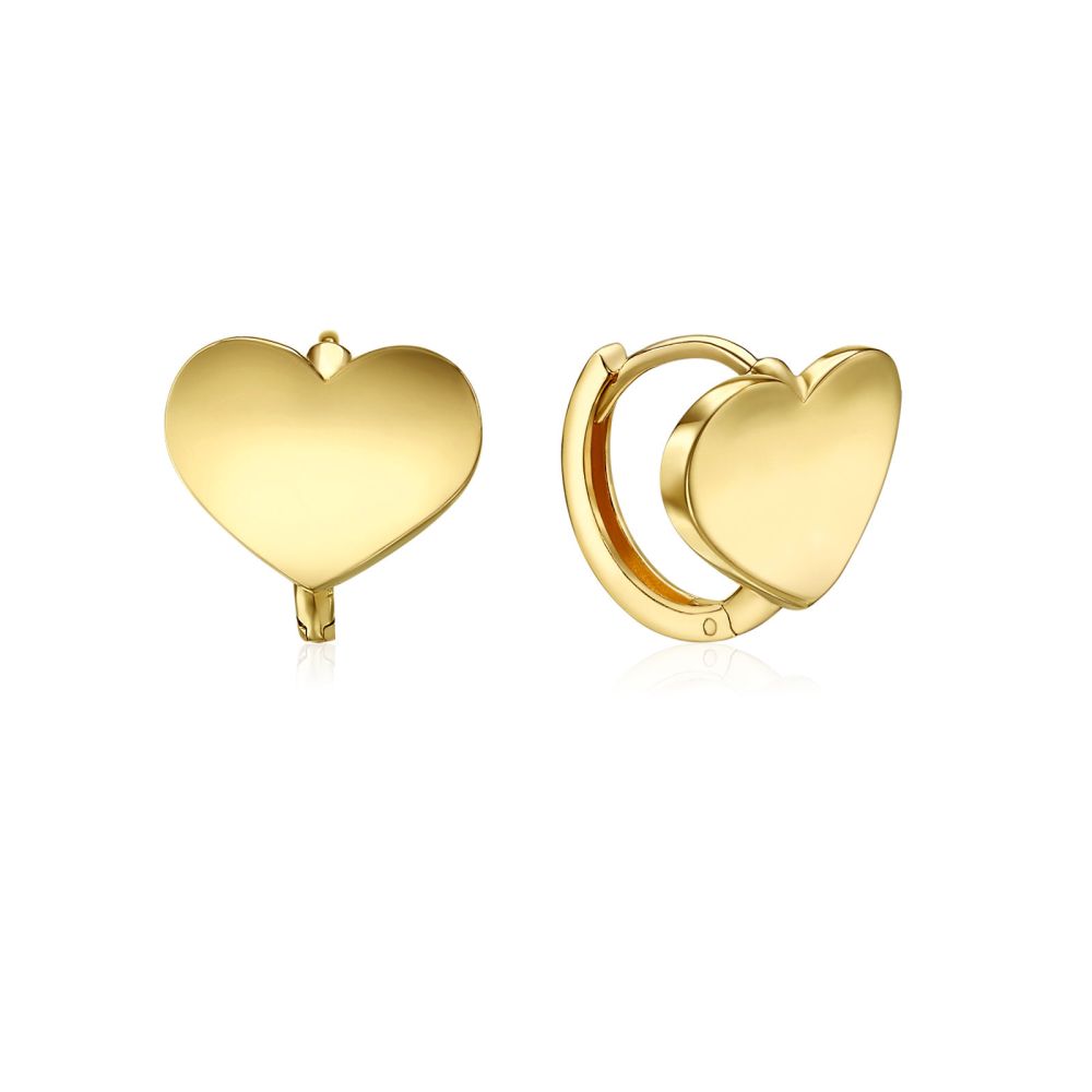 Gold Earrings | 14K Yellow Gold Women's Hoop Earrings - Heart Hoop