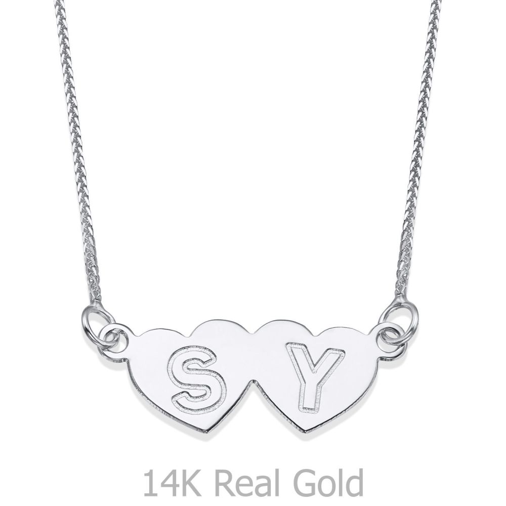 Personalized Necklaces | Engraved Pendant Necklace in White Gold - Loving Hearts
