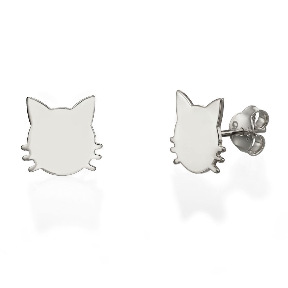 Women’s Gold Jewelry | 14K White Gold Women's Earrings - Whiskered Cat