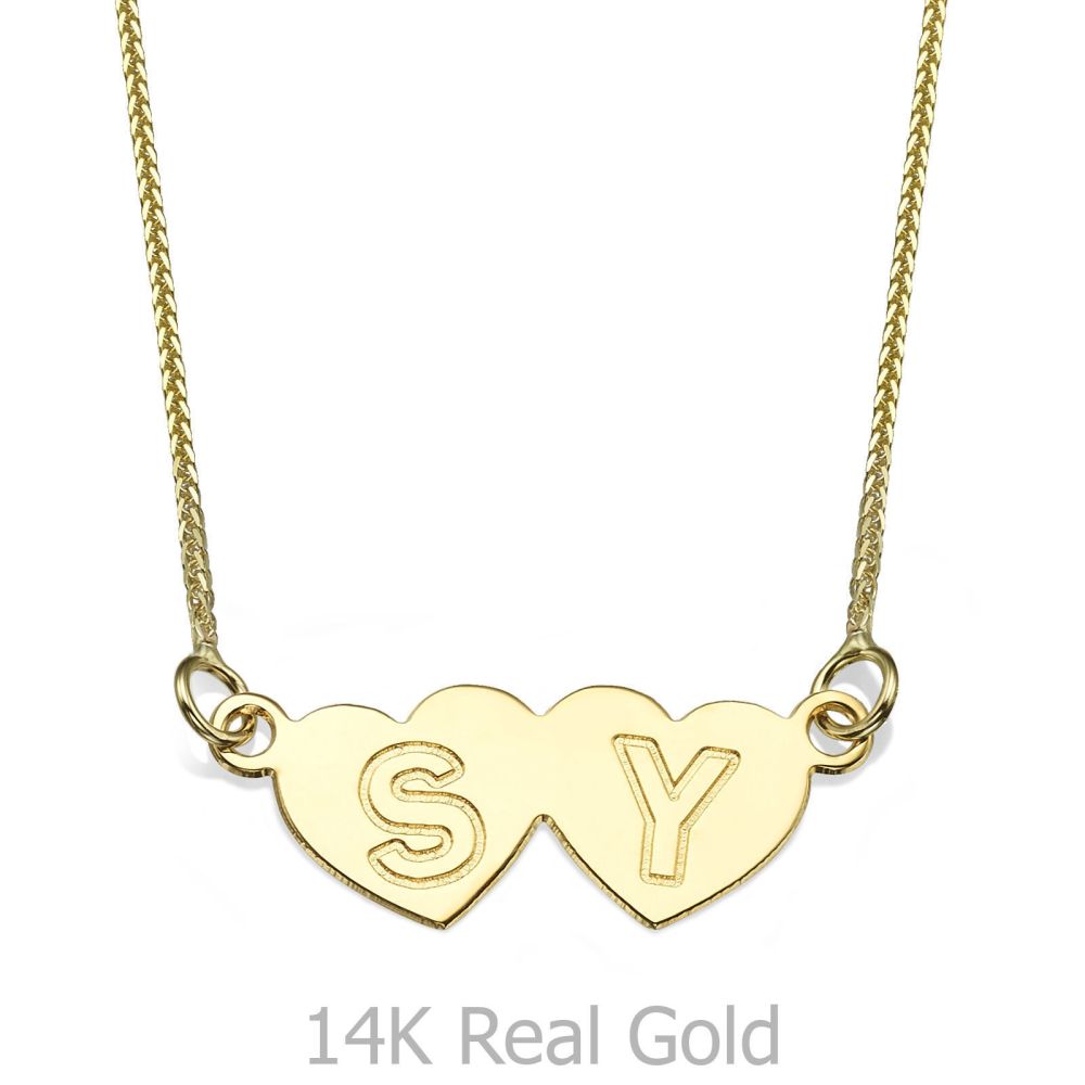 Personalized Necklaces | Engraved Pendant Necklace in Yellow Gold - Loving Hearts