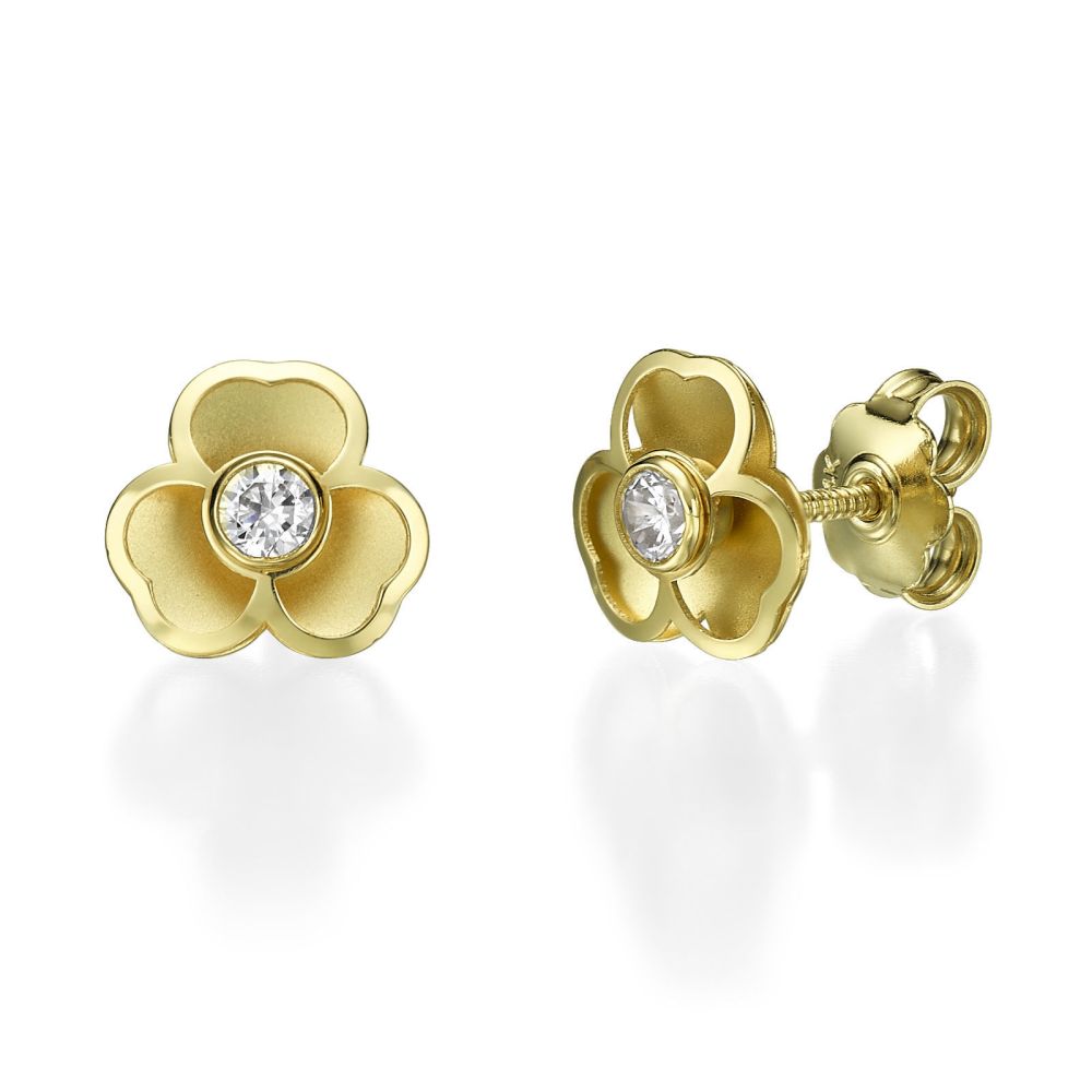 Girl's Jewelry | 14K Yellow Gold Teen's Stud Earrings - Lovely Flower