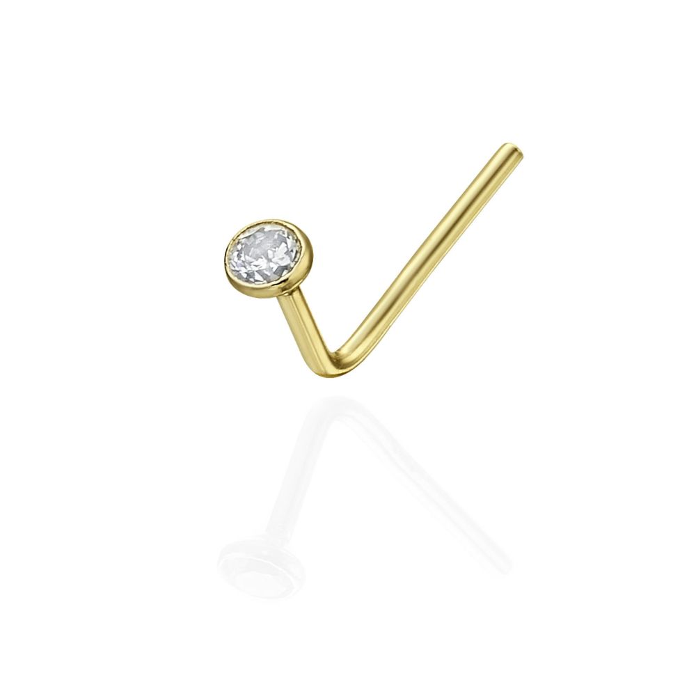 Piercing | Curved Nose Stud Piercing in 14K Yellow Gold with Cubic Zirconia