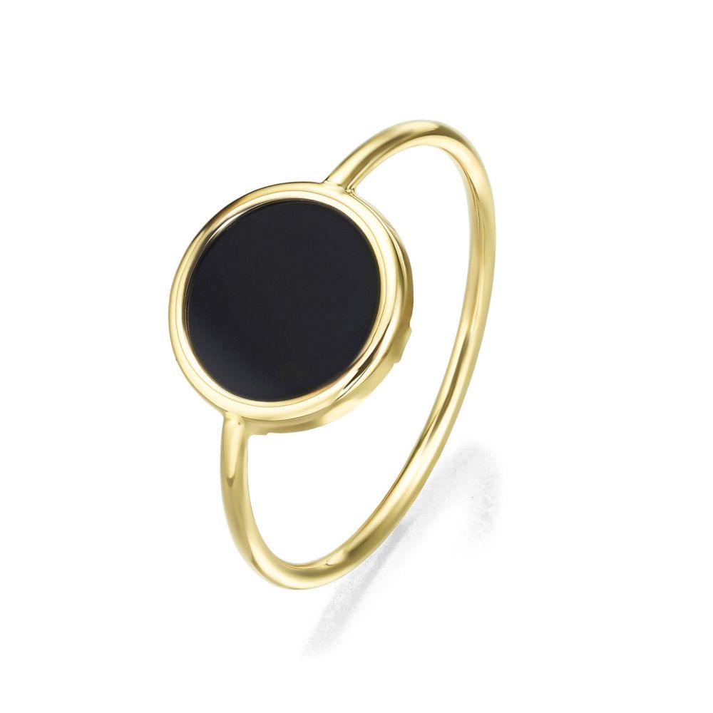 gold rings | 14K Yellow Gold Rings - Round Onyx