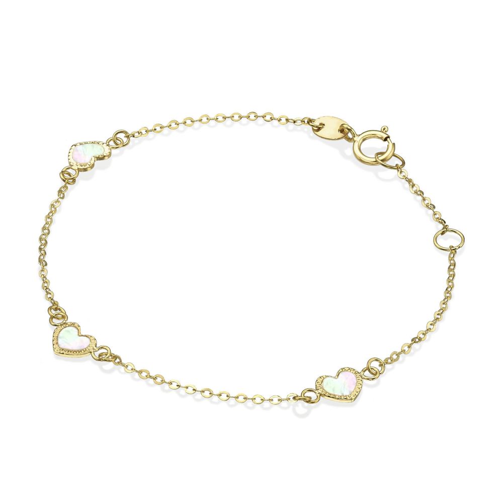 Girl's Jewelry | 14K Gold Girls' Bracelet - Mother-of-Pearl Hearts