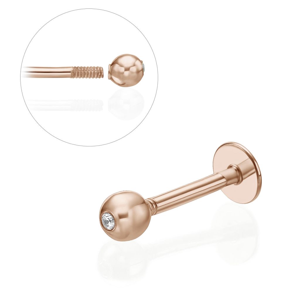 Piercing | Tragus / Labret Piercing in 14K Rose Gold with Cubic Zirconia