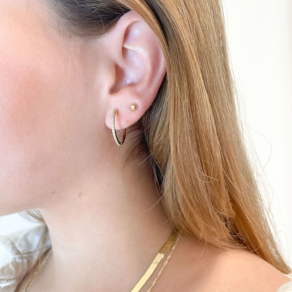 Diamond Jewelry | 14K Yellow Gold Diamond Women's Hoop Earrings - M