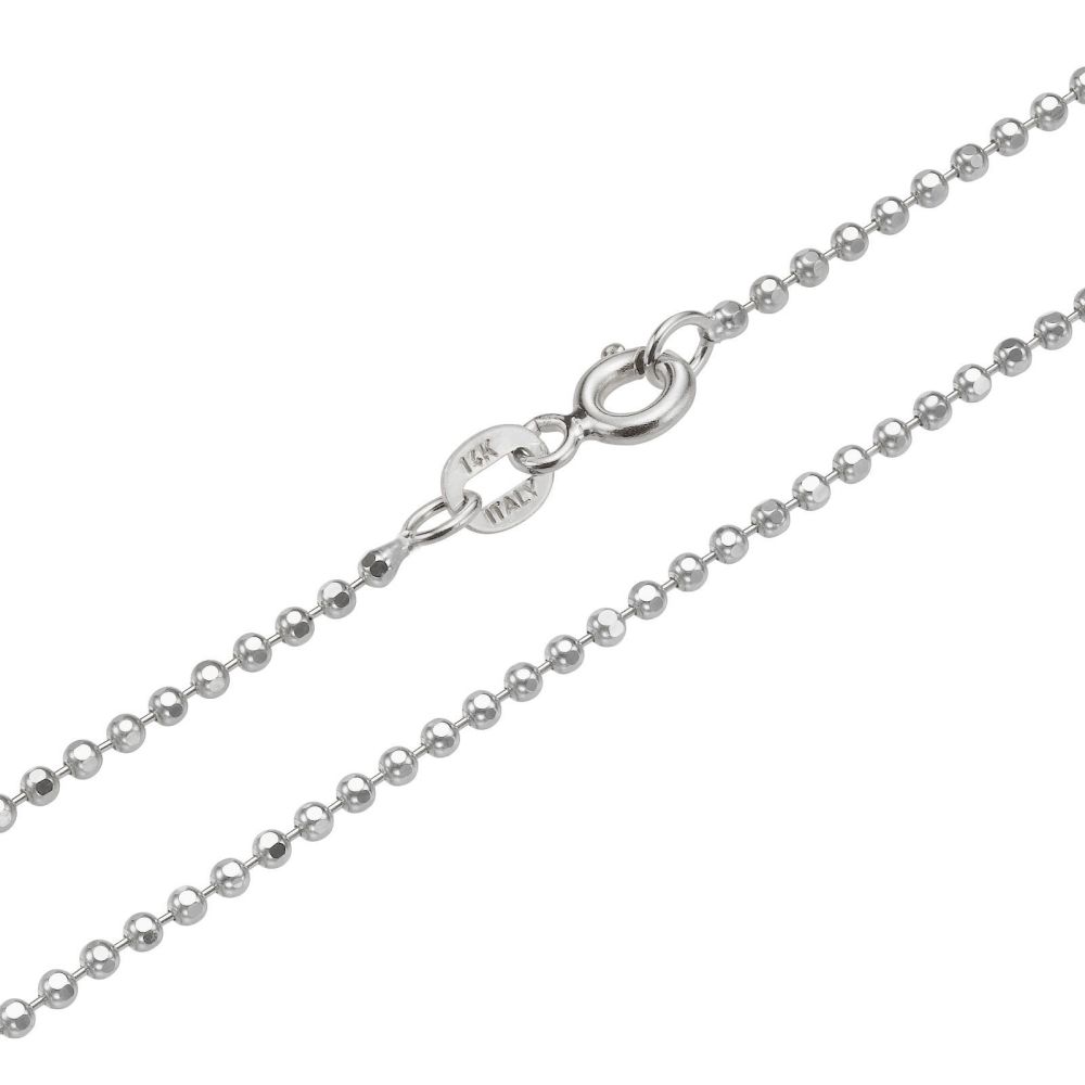 Gold Chains | 14K White Gold Balls Chain Necklace 1.8mm Thick, 23.6