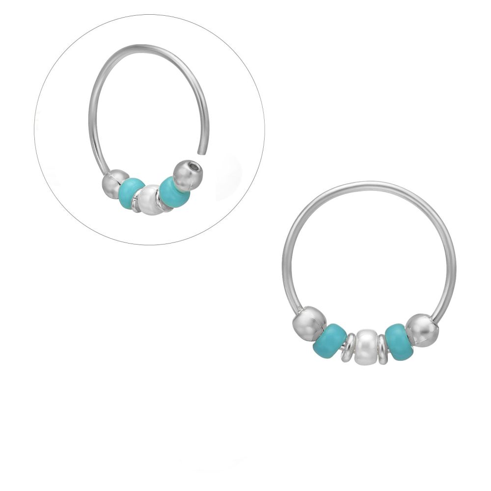 Piercing | Helix / Tragus Piercing in 14K White Gold with Turquoise Beads - Large
