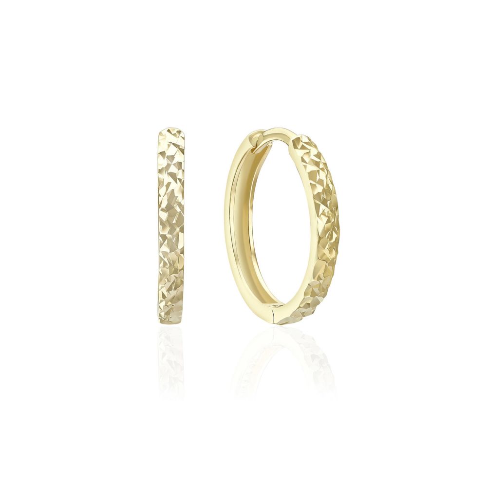 Gold Earrings | 14K Yellow Gold Women's Hoop Earrings - Rounded diamond engraving