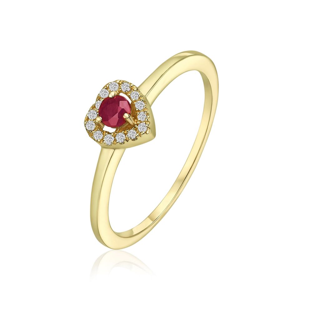Diamond Jewelry | 14K Yellow Gold Ruby and Diamond  Ring - Royal Heart