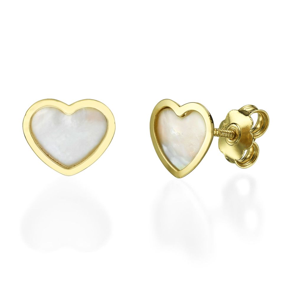 Women’s Gold Jewelry | 14K Yellow Gold Women's Earrings - Mother of Pearl Heart