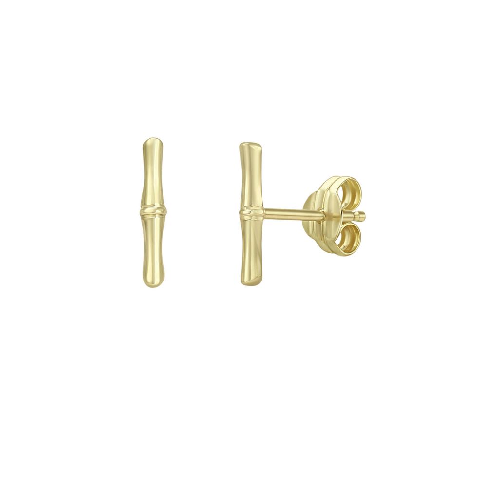 Gold Earrings | 14K Yellow Gold Earrings - Bamboo bar