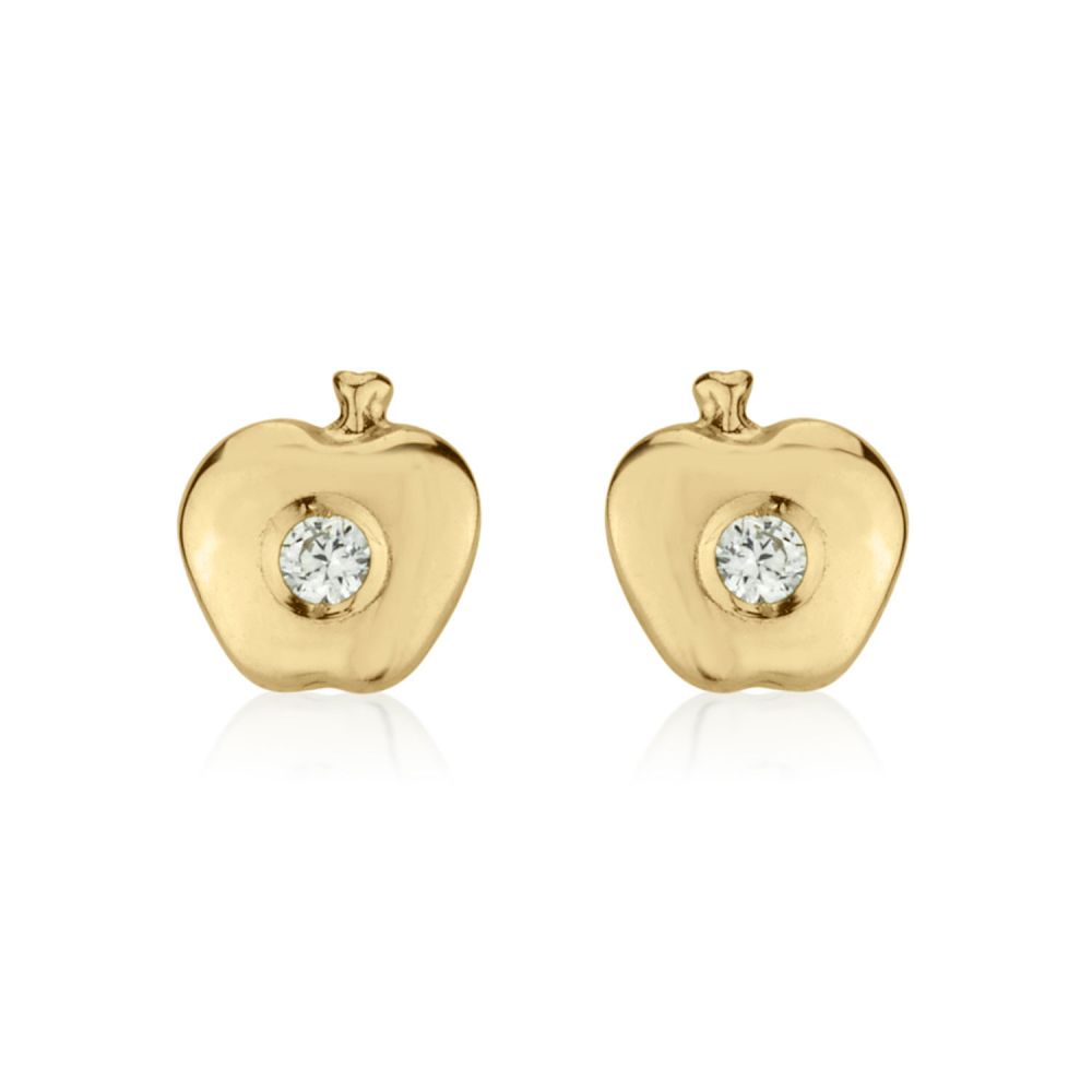 Gold Earrings | White & Yellow Gold Kid's Stud Earrings - Sparkling Apple