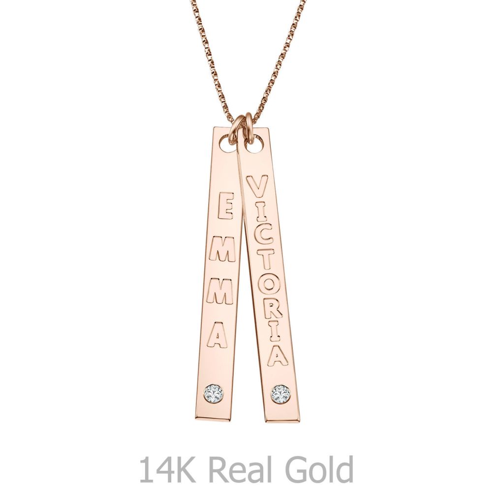 Personalized Necklaces | Bar Necklace with Personalized Engraving, in Rose Gold with Diamonds