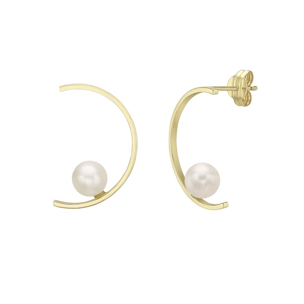 Gold Earrings | 14K Yellow Gold Earrings - Pearl