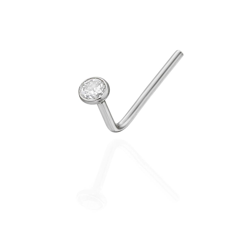 Piercing | Curved Nose Stud Piercing in 14K White Gold with Cubic Zirconia
