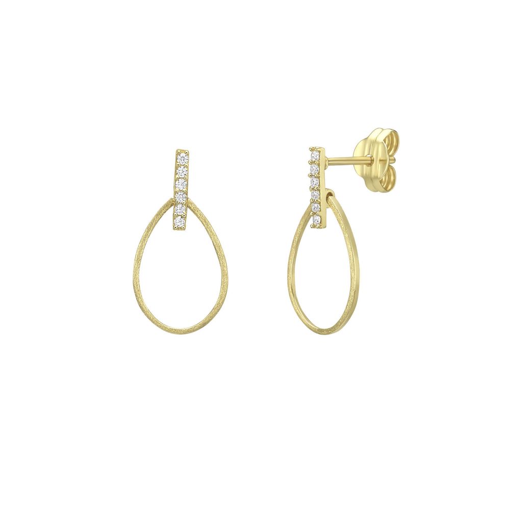 Gold Earrings | 14K Yellow Gold Earrings - Bar Drop