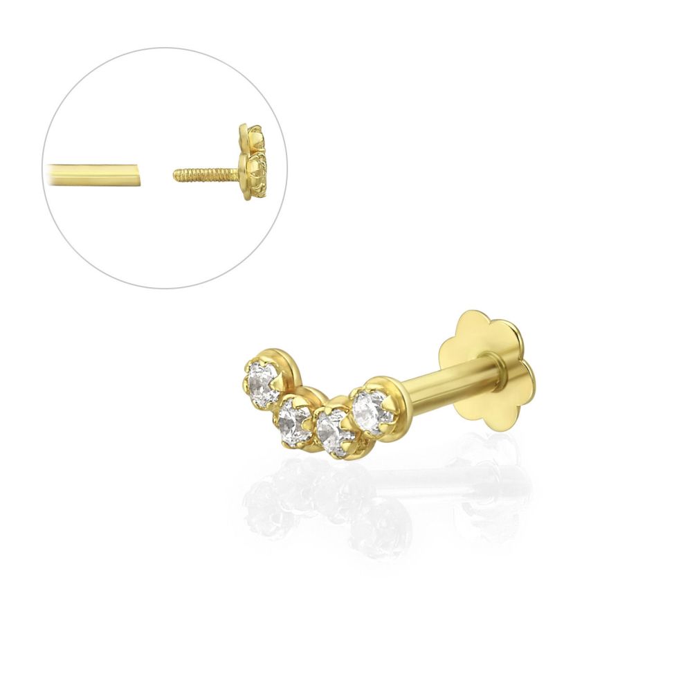 Piercing | 14K Yellow Gold Tragus Labret Piercing - Four zircons