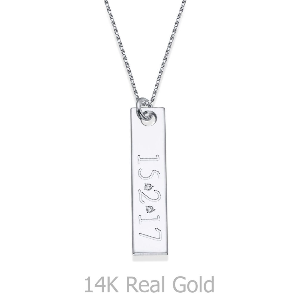 Personalized Necklaces | Necklace and Vertical Bar Pendant in White Gold with Diamonds