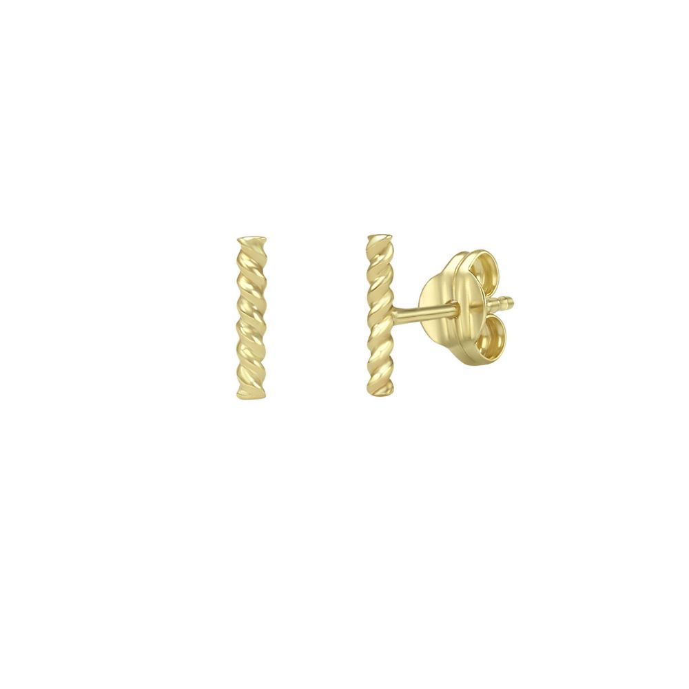 Gold Earrings | 14K Yellow Gold Earrings - Rope Bar