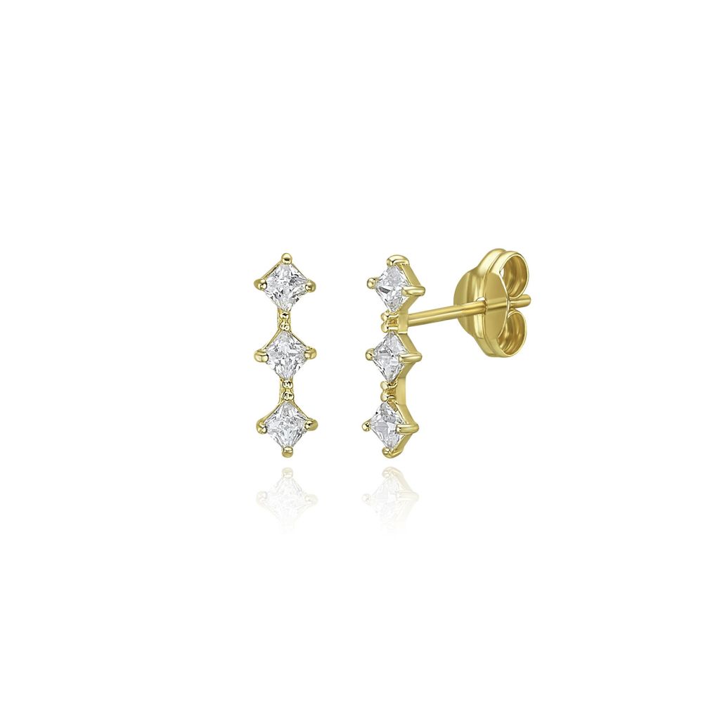 Women’s Gold Jewelry | 14K Yellow Gold Stud Earrings - Shining Rhombus