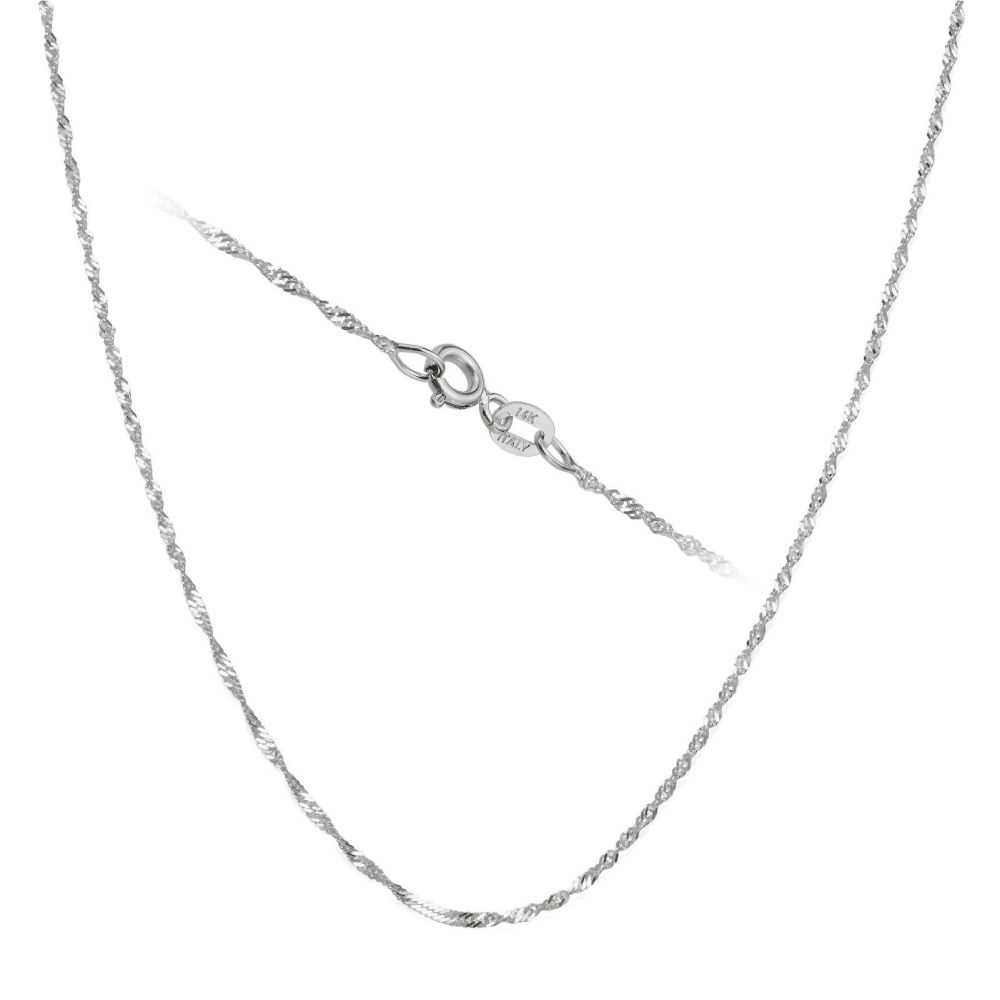 Gold Chains | 14K White Gold Singapore Chain Necklace 1.2mm Thick, 17.7