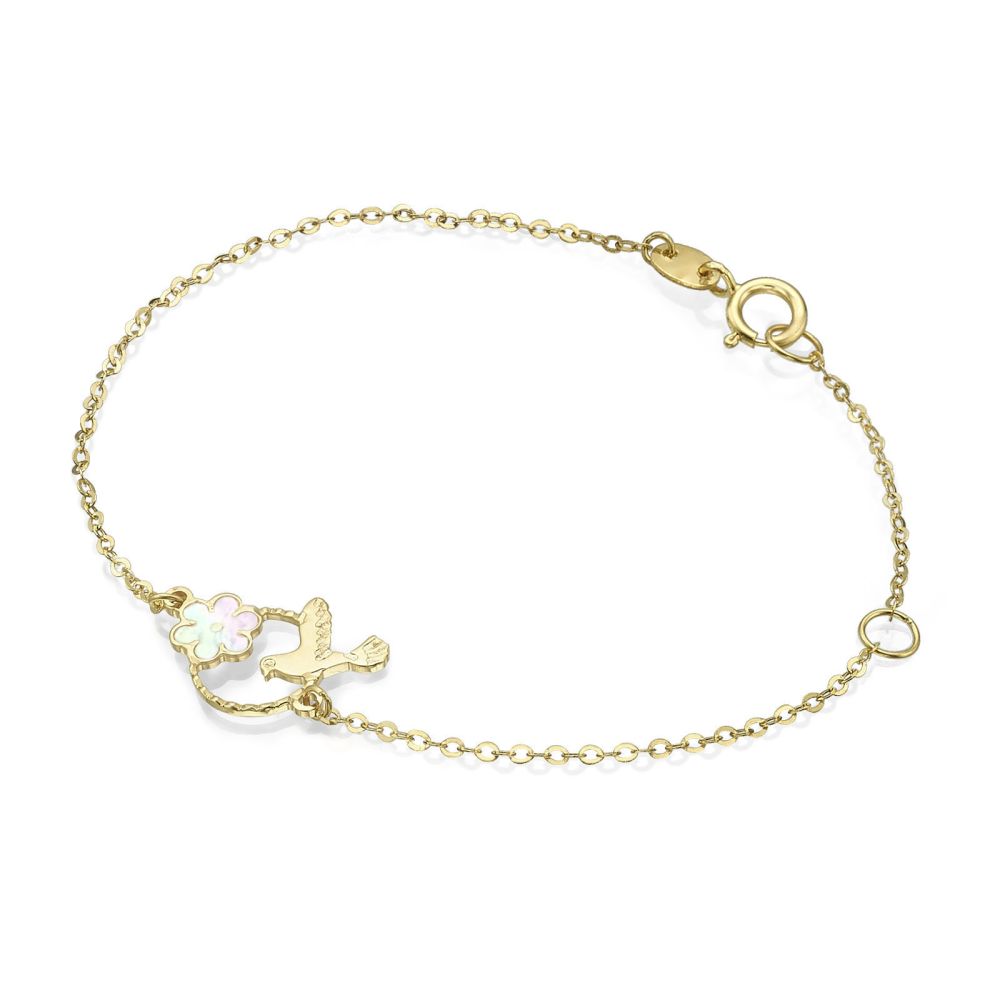Girl's Jewelry | 14K Gold Girls' Bracelet - Dove and Flower