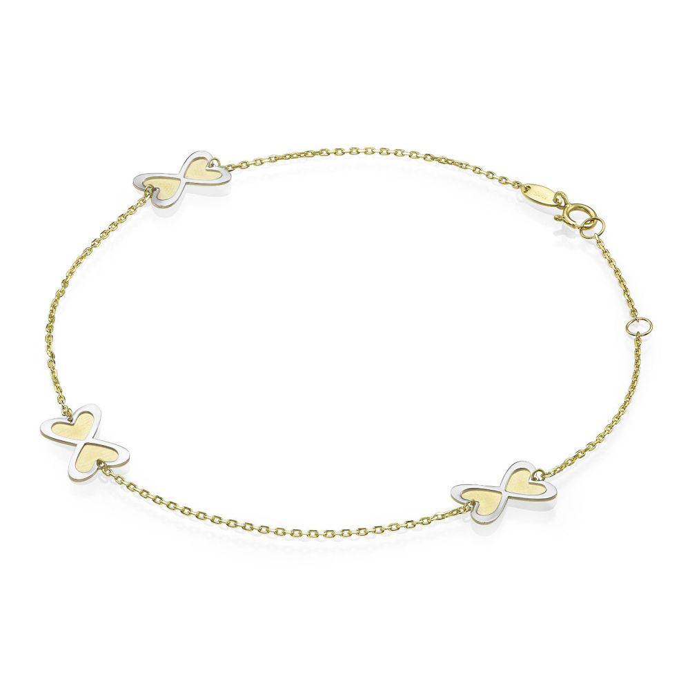 Women’s Gold Jewelry | 14K Yellow and White Gold Ankle Bracelet - Infinite Hearts