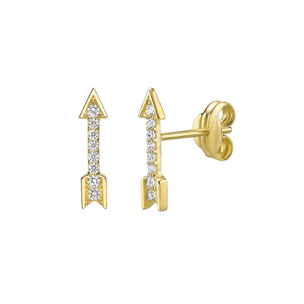 Gold Earrings | 14K Yellow Gold Earrings - Sparkling Arrow